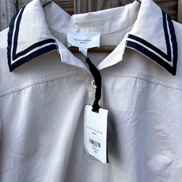 NWT Tuckernuck Pomander Place Hart Shirt Dress Mini Gardenia Tan Blue Large New - Picture 10 of 12